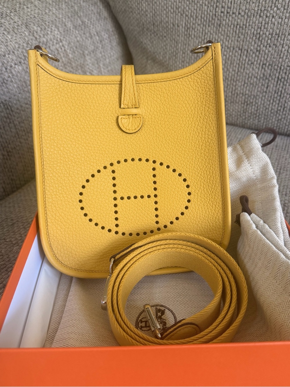 NEW w/ Receipt HERMES Sun Clememce PHW Mini Evelyne TPM, Stamp G-2026